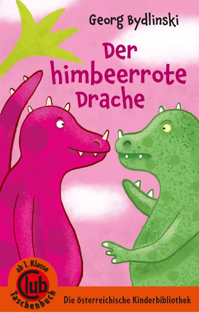 Buchcover - Zeichnung von rosarotem und grünem Drachen