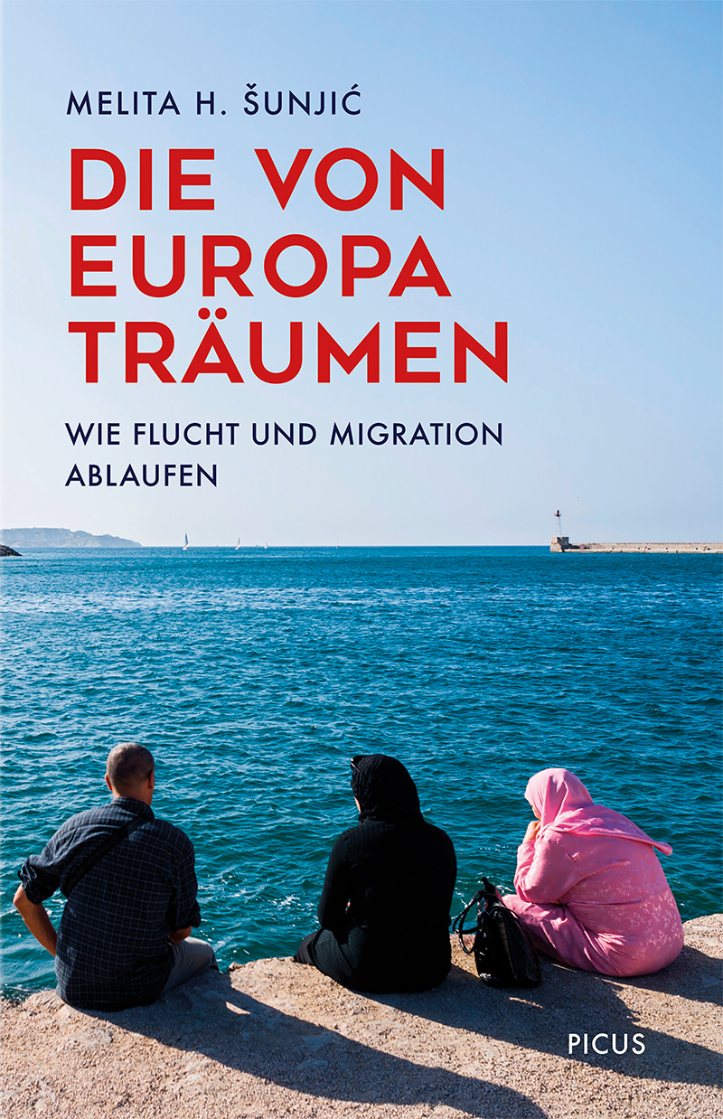 Buchcover - Menschen sitzen auf Hafenmauer am Meer