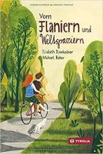 Buchcover "Vom Flaniern und Weltspaziern" Ein junges Paar sitzt zu zweit auf dem Fahrrad und fährt durch eine frühlingshafte Parklandschaft