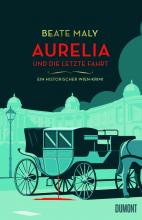 Buchcover: Beate maly "Aurelia und die letzte Fahrt" Ein historischer Wien-Krimi mit grafischer Darstellung einer Pferdekutsche in der Nacht aus dessen geschlossener Wagentür sich ein Blutstrom ergiesst